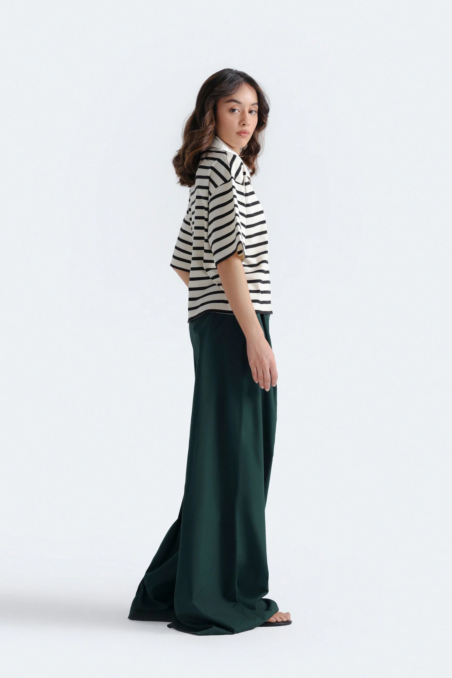 Cropped Striped Polo Shirt