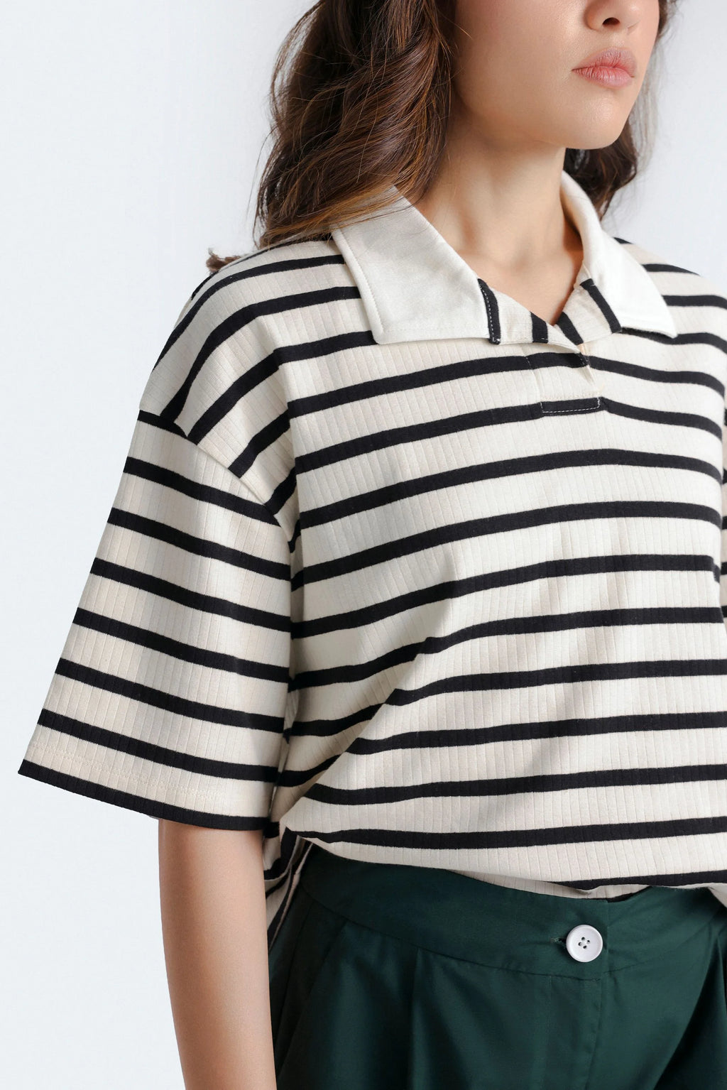 Cropped Striped Polo Shirt