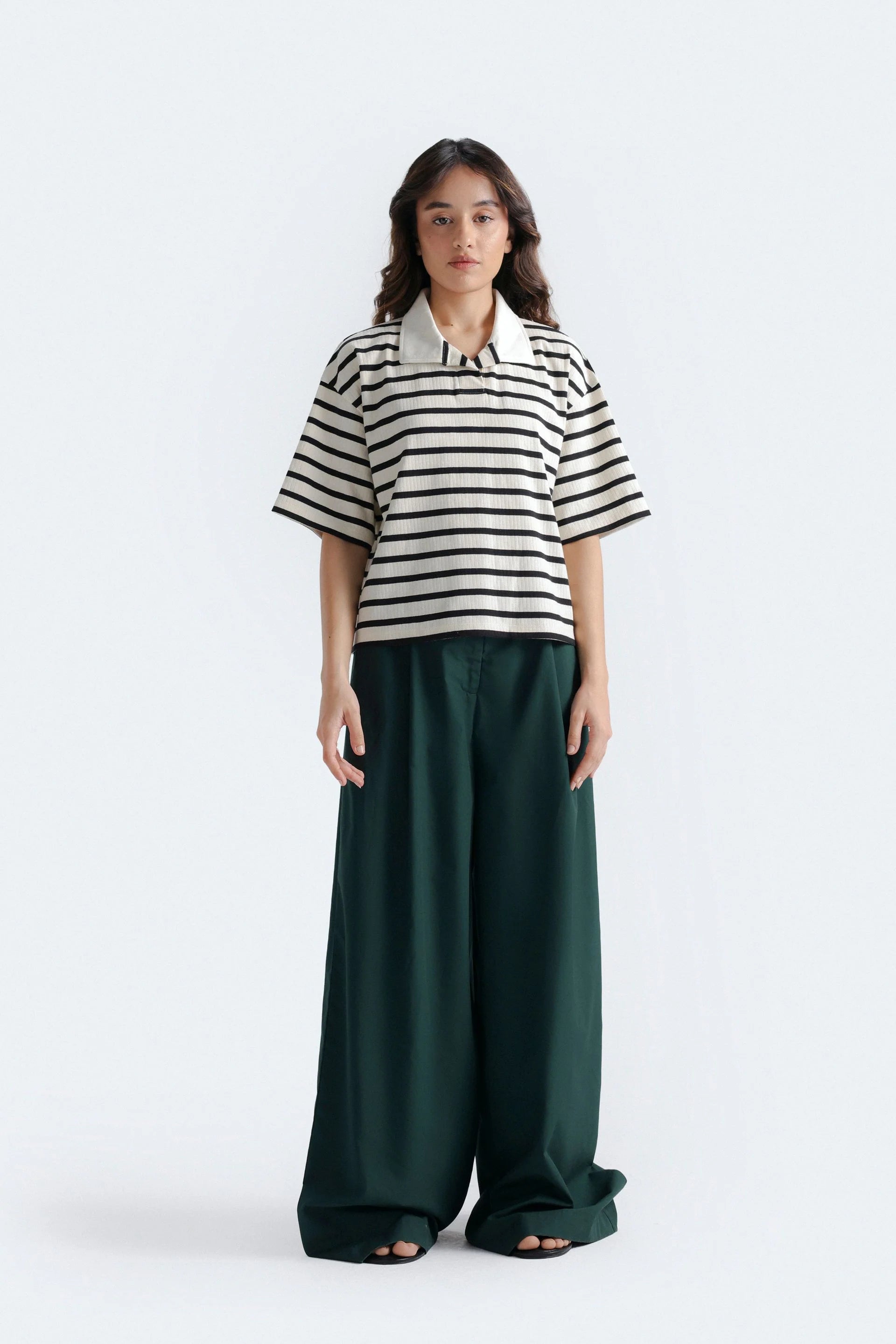 Cropped Striped Polo Shirt