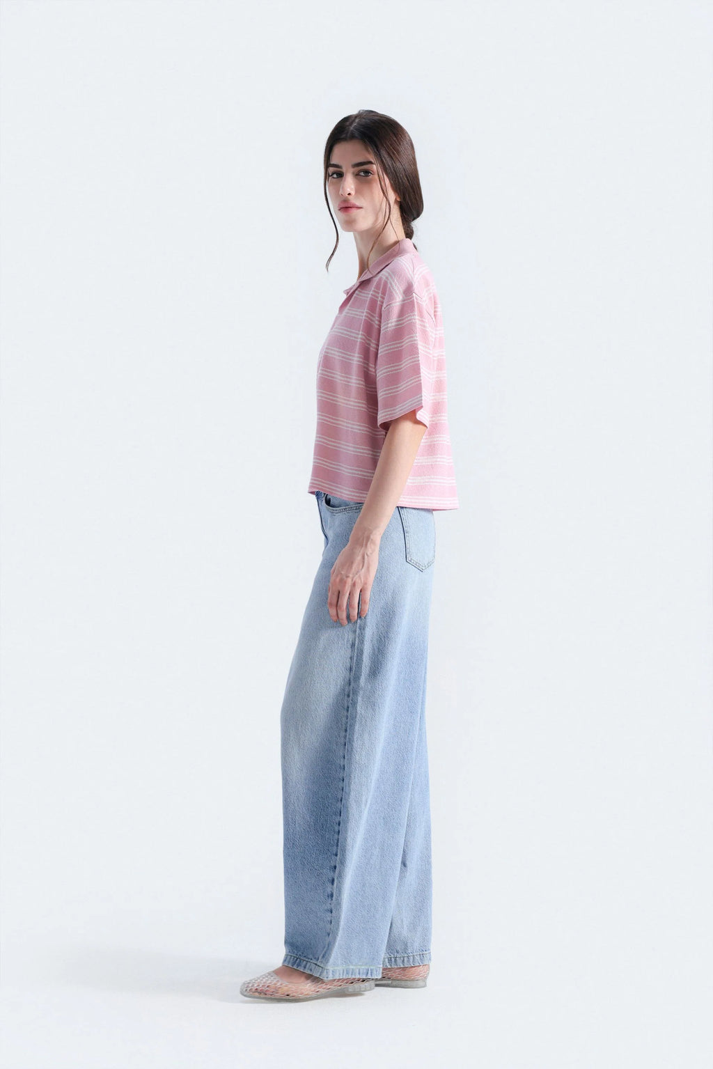 Cropped Striped Polo Shirt
