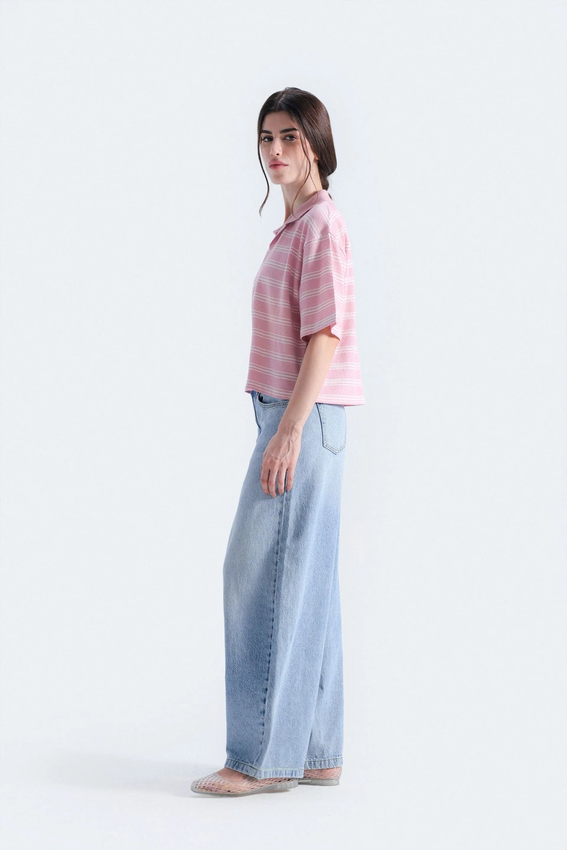 Cropped Striped Polo Shirt
