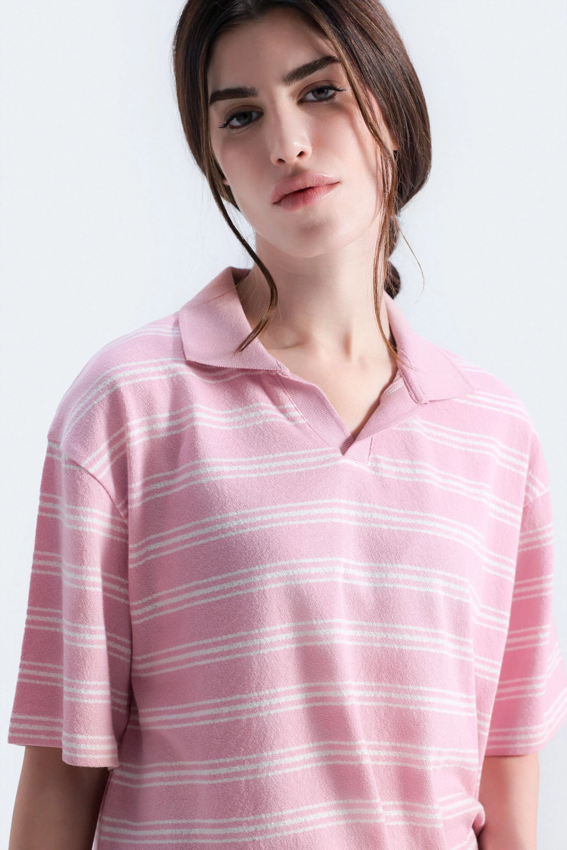 Cropped Striped Polo Shirt