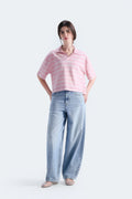 Cropped Striped Polo Shirt