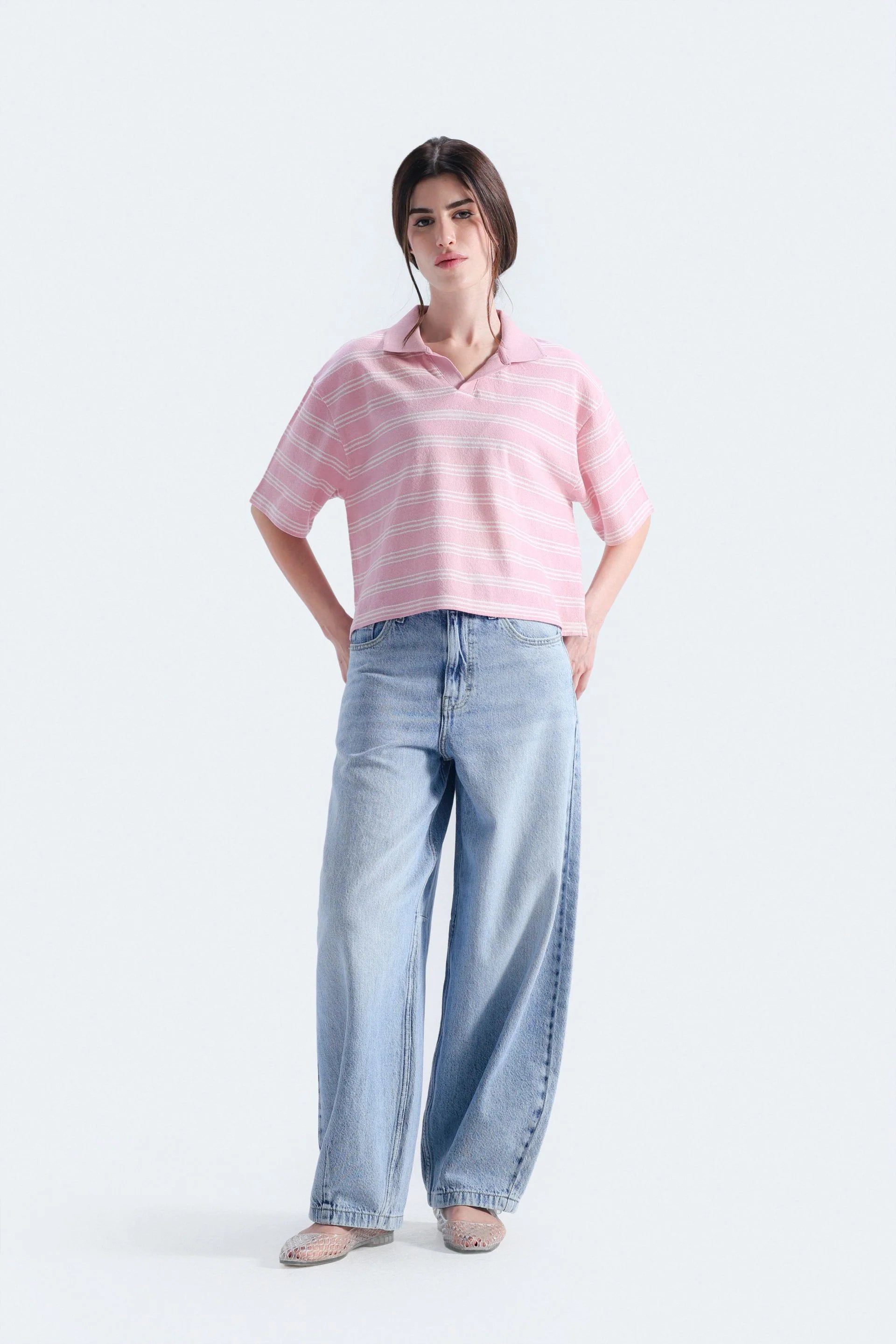 Cropped Striped Polo Shirt