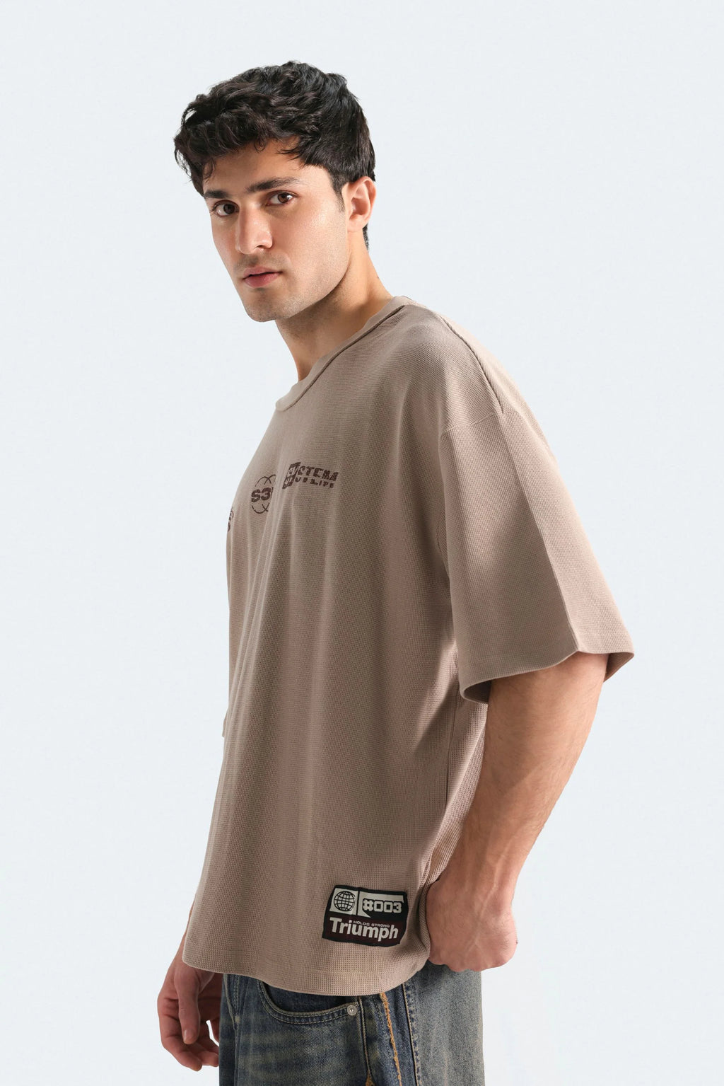 Textured Slogan Print T-Shirt