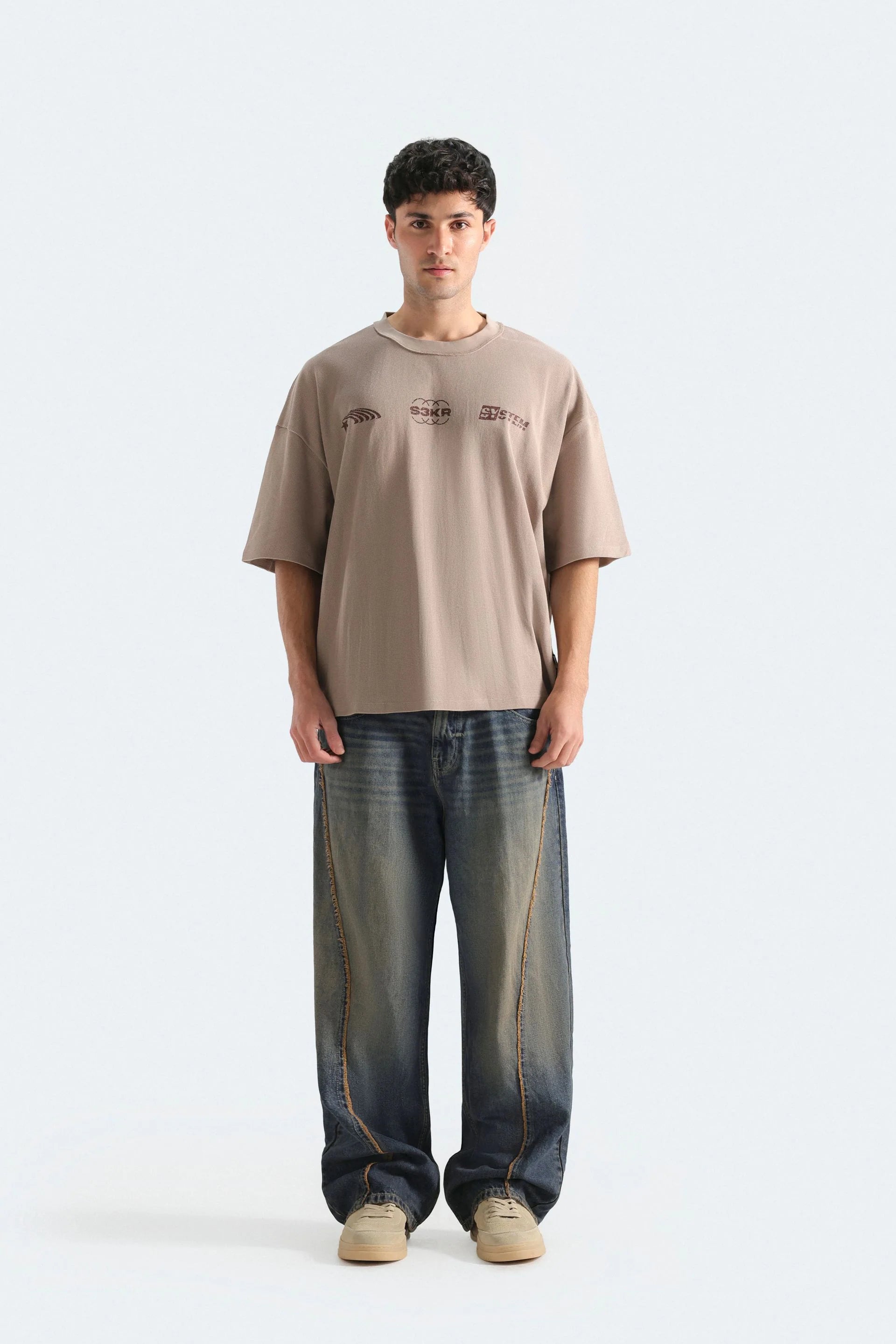 Textured Slogan Print T-Shirt